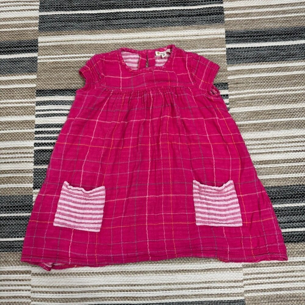 Tucker + Tate Girls Double Plaid Gauzy Dress Casual Pockets Grid Electric Pink 6